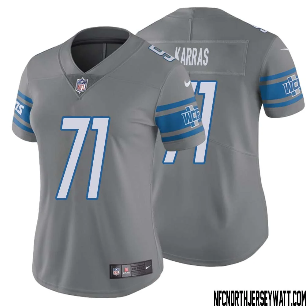Alex Karras No 71 Women Steel Detroit Lions Vapor Untouchable Color Rush Limited Player Jersey