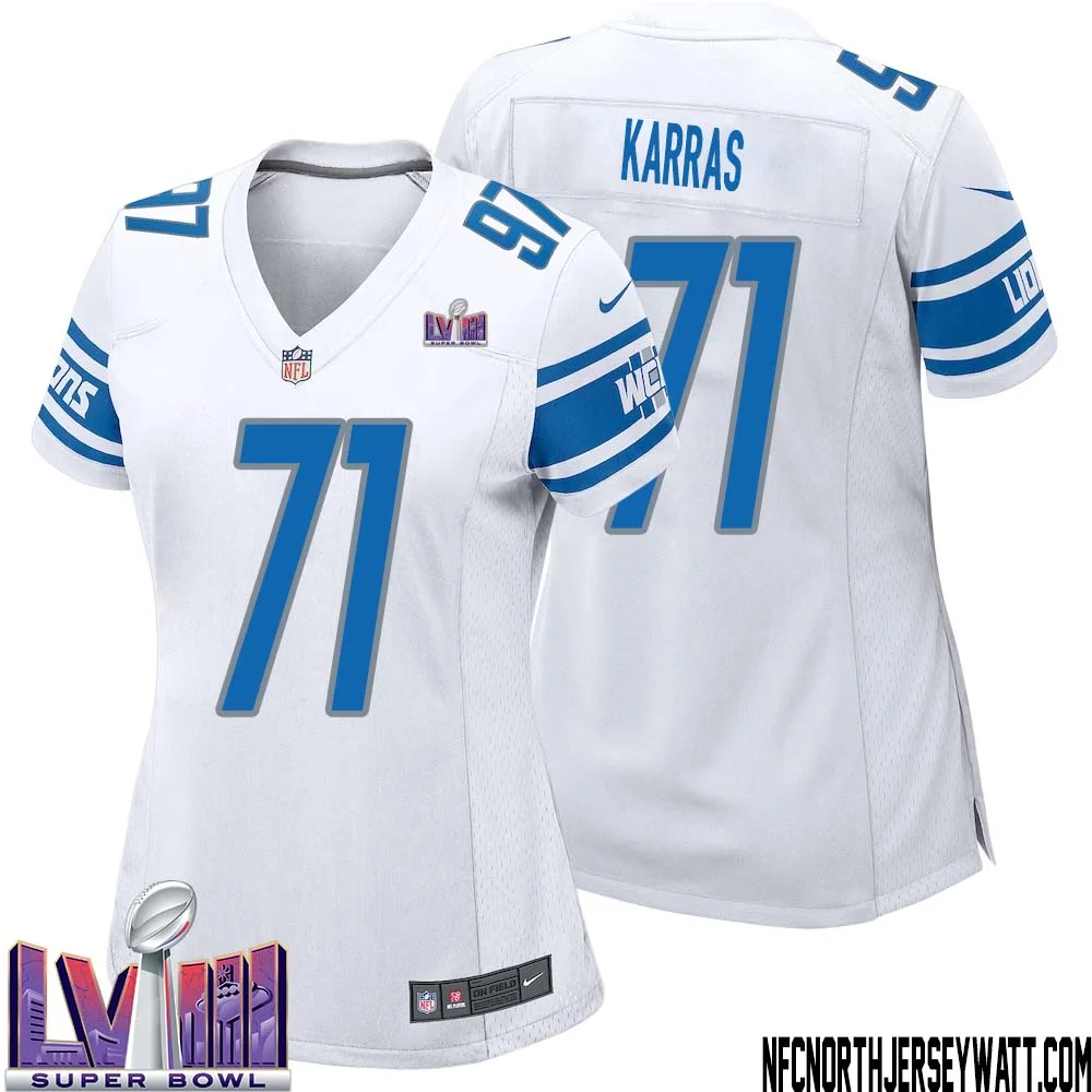 Alex Karras No 71 Women White Detroit Lions Player Super Bowl LVIII Away Game Jersey 1