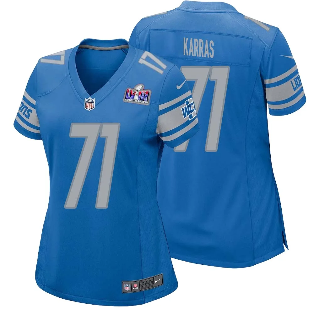 Alex Karras No 71 Womens Custom Blue Detroit Lions Super Bowl LVIII Player Home Game Jersey