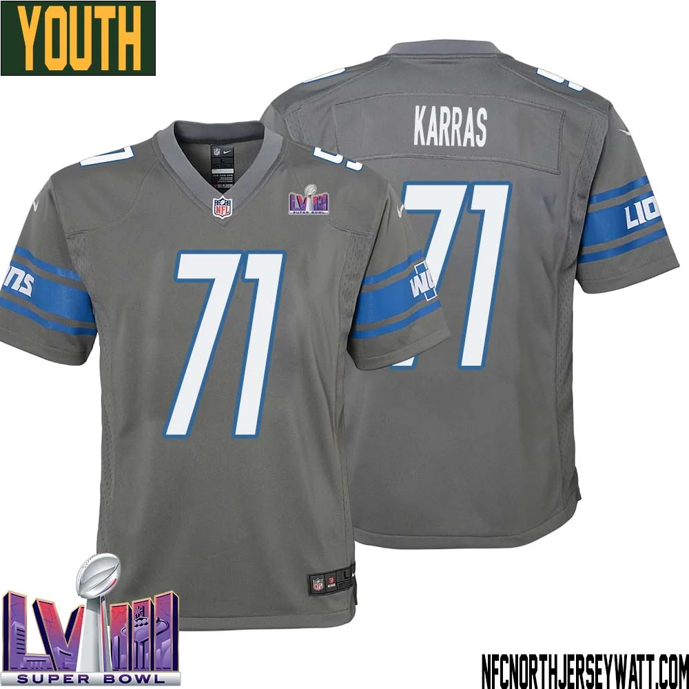 Alex Karras No 71 Youth Grey Detroit Lions Player Super Bowl LVIII Alternate Game Jersey 1