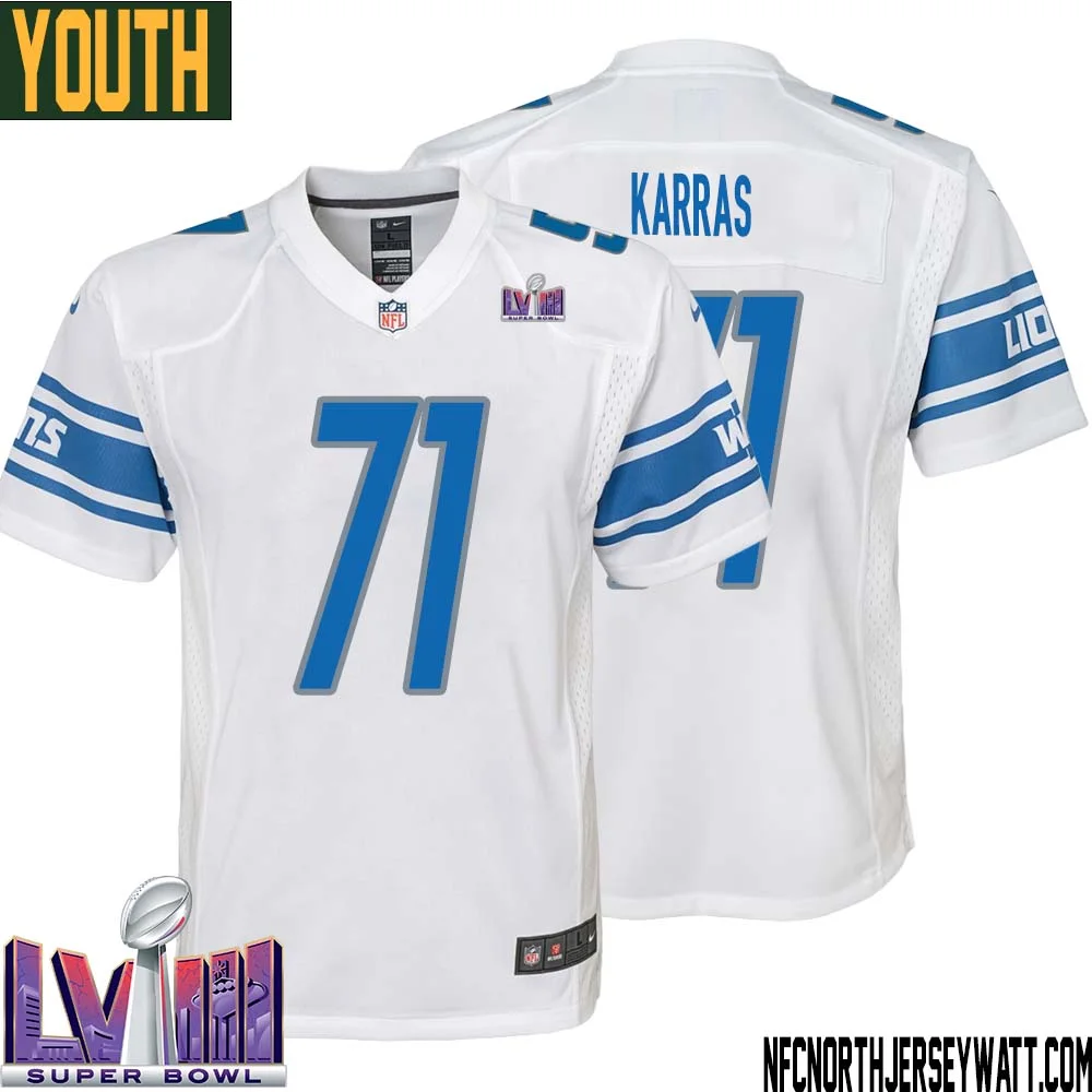 Alex Karras No 71 Youth White Detroit Lions Player Super Bowl LVIII Away Game Jersey 1