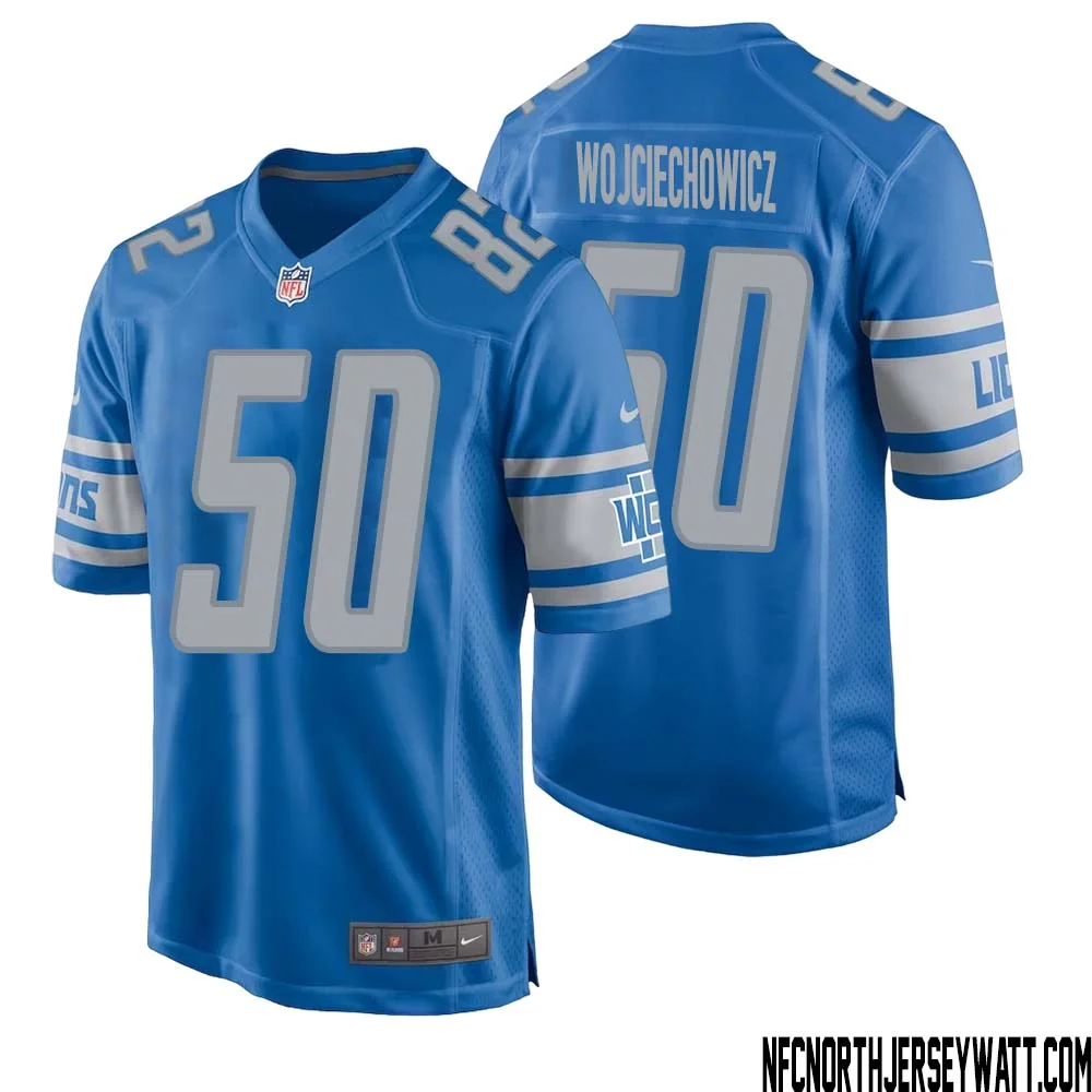 Alex Wojciechowicz No 50 Men Blue Detroit Lions Player Home Game Jersey 1