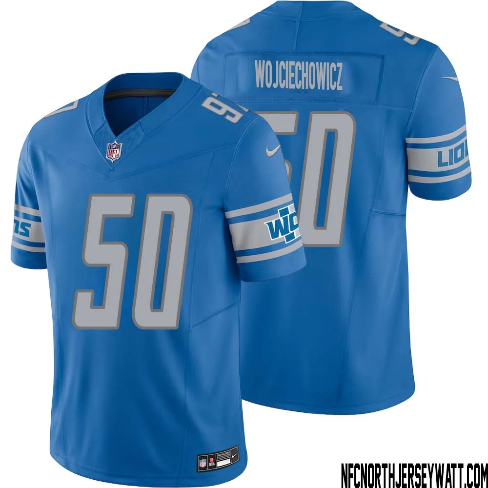 Alex Wojciechowicz No 50 Men Blue Detroit Lions Vapor F.U.S.E. Limited Jersey 1
