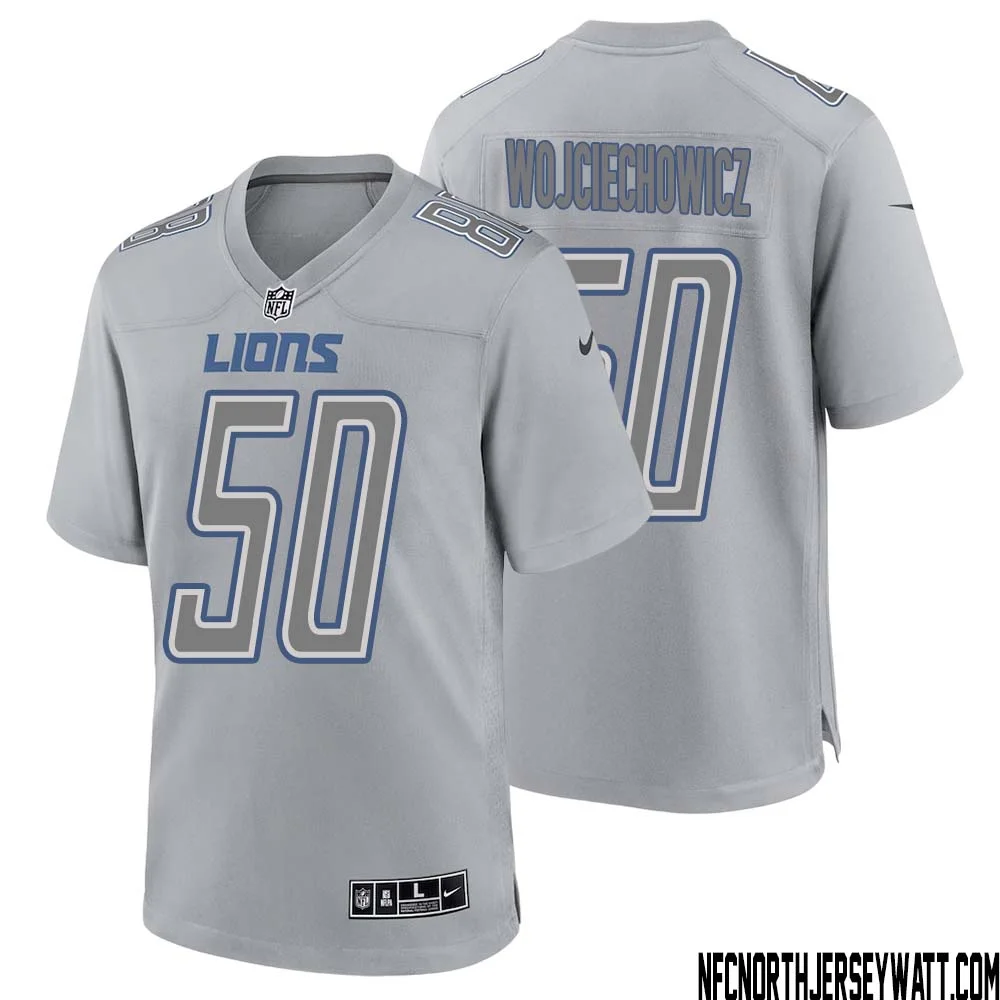 Alex Wojciechowicz No 50 Men Gray Detroit Lions Atmosphere Fashion Game Jersey 1
