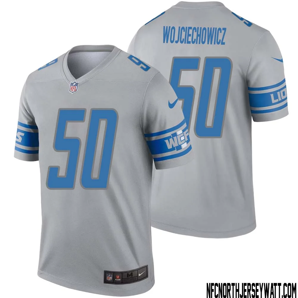 Alex Wojciechowicz No 50 Men Gray Detroit Lions Inverted Legend Jersey