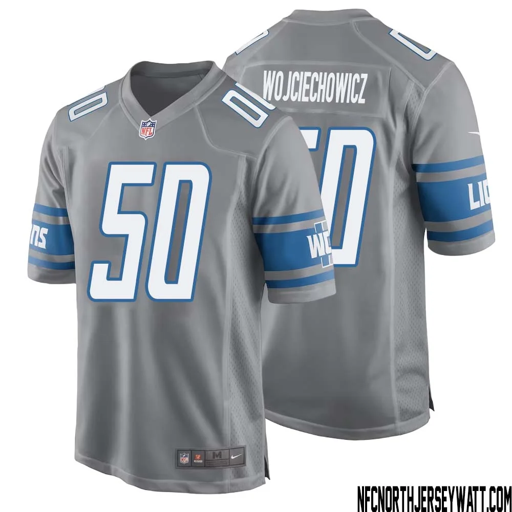Alex Wojciechowicz No 50 Men Gray Detroit Lions Player Alternate Game Jersey