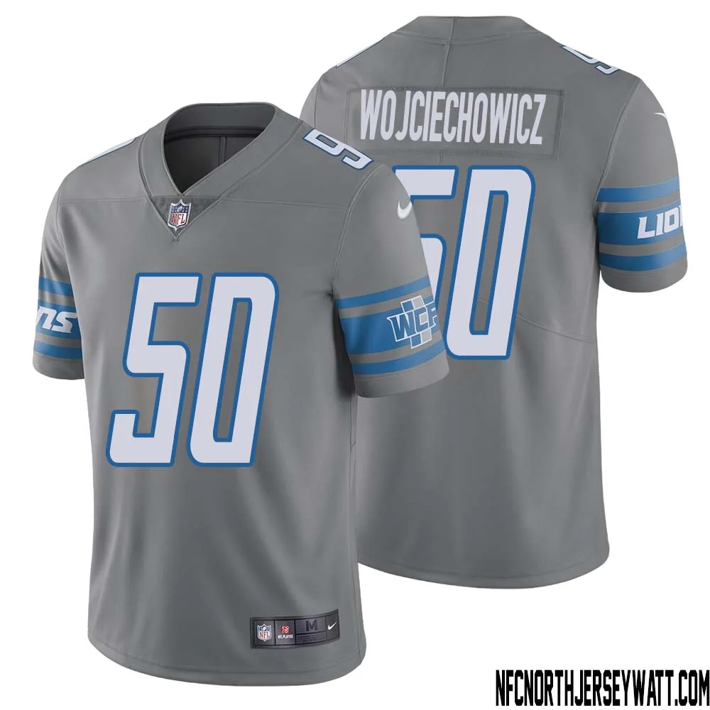 Alex Wojciechowicz No 50 Men Steel Detroit Lions Vapor Untouchable Color Rush Limited Player Jersey