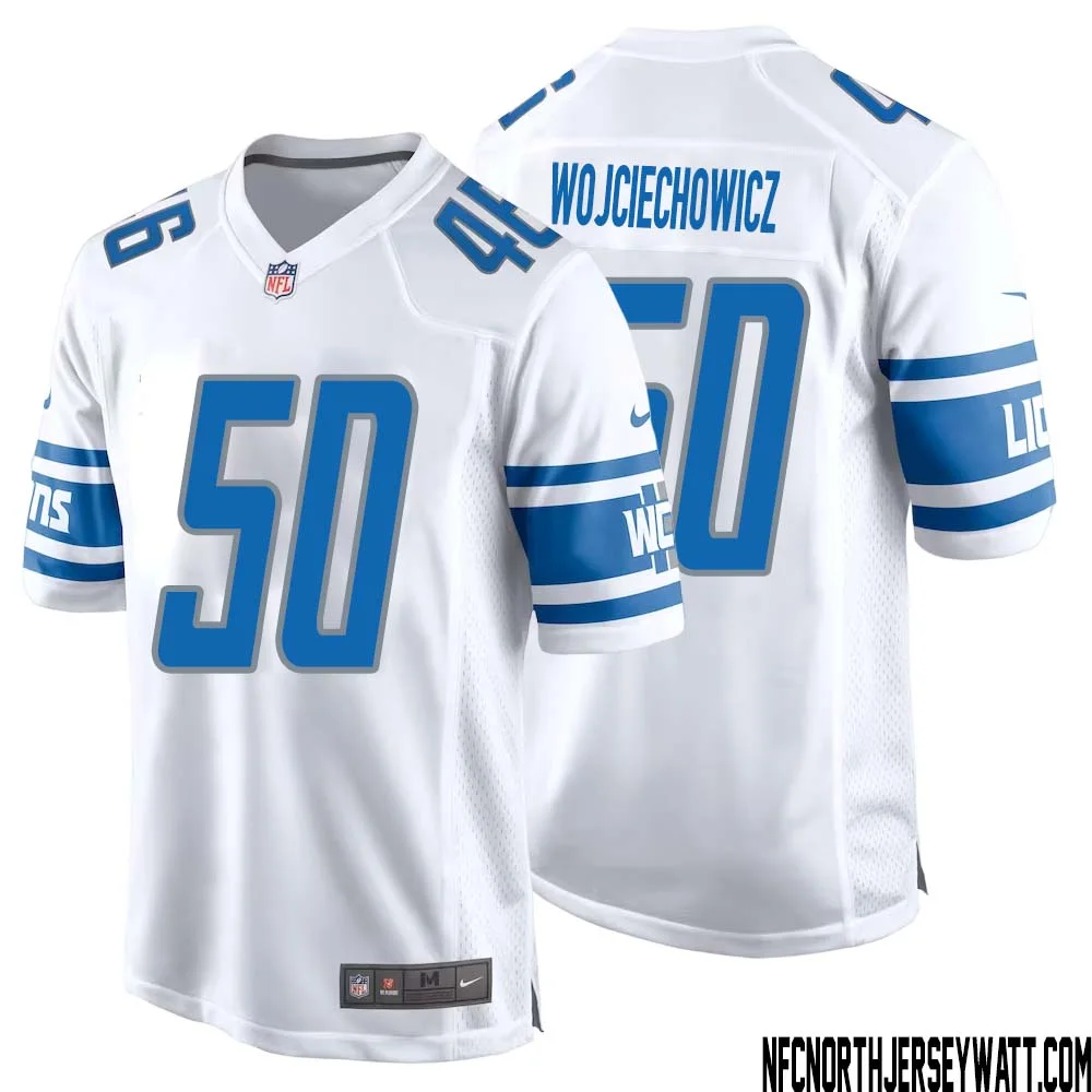 Alex Wojciechowicz No 50 Men White Detroit Lions Player Away Game Jersey 1