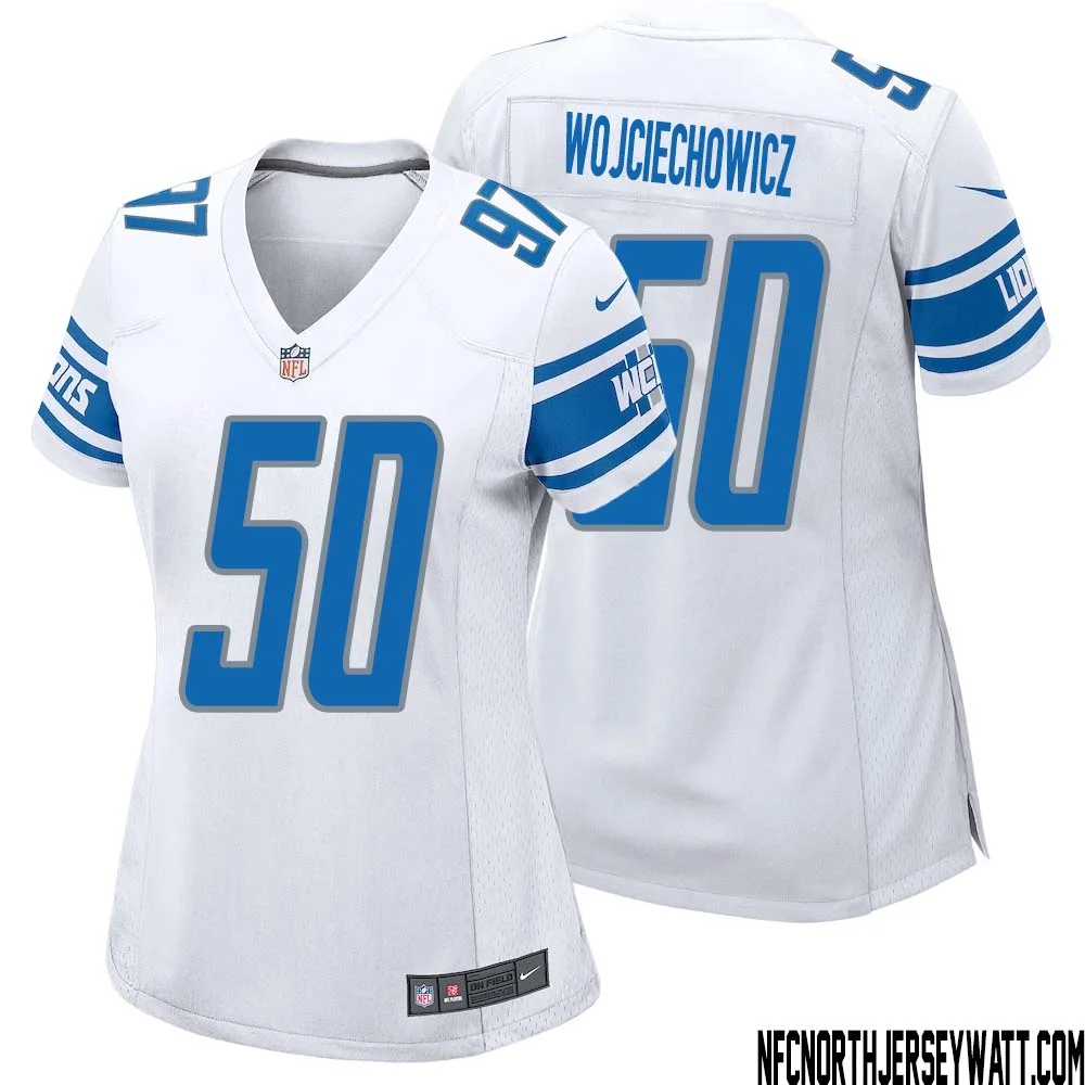 Alex Wojciechowicz No 50 Women White Detroit Lions Player Away Game Jersey