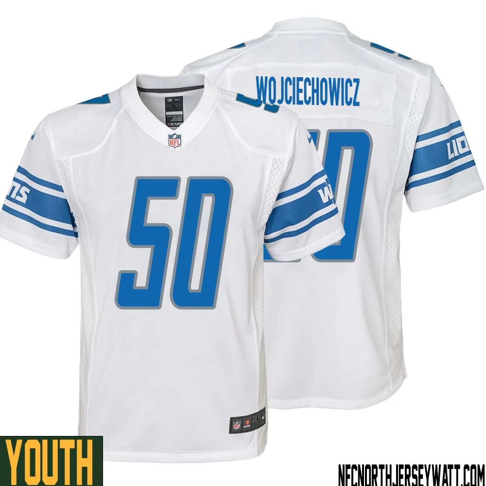 Alex Wojciechowicz No 50 Youth White Detroit Lions Player Away Game Jersey 1