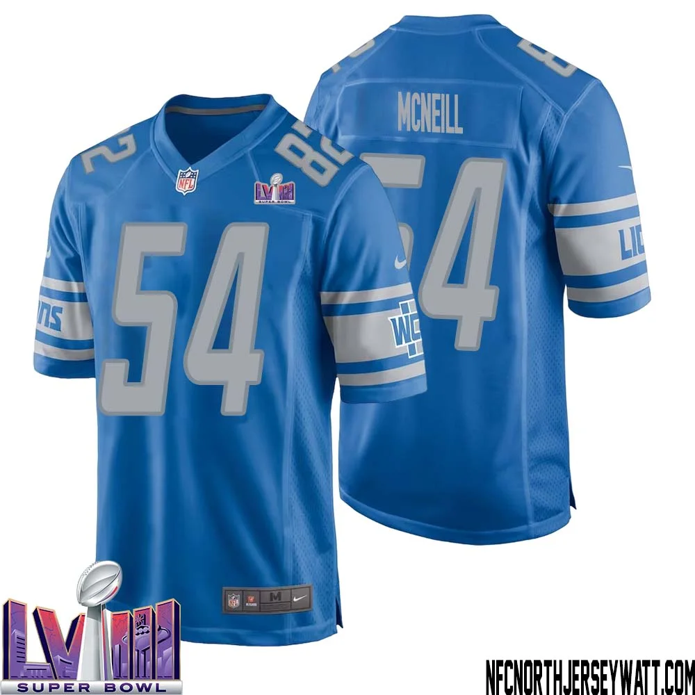 Alim McNeill No 54 Men Blue Detroit Lions Player Super Bowl LVIII Home Game Jersey 1