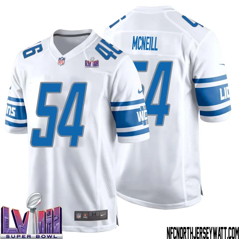 Alim McNeill No 54 Men White Detroit Lions Player Super Bowl LVIII Away Game Jersey 1