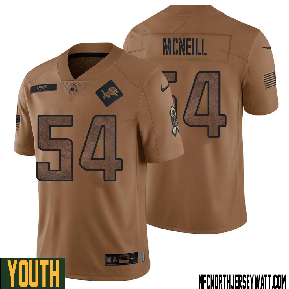 Alim McNeill No 54 Youth Brown Detroit Lions 2023 Salute To Service Retired Player Limited Jersey 1