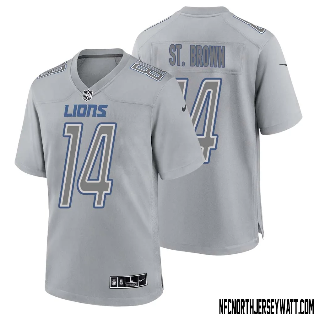 Amon Ra St. Brown No 14 Men Gray Detroit Lions Atmosphere Fashion Game Jersey 1