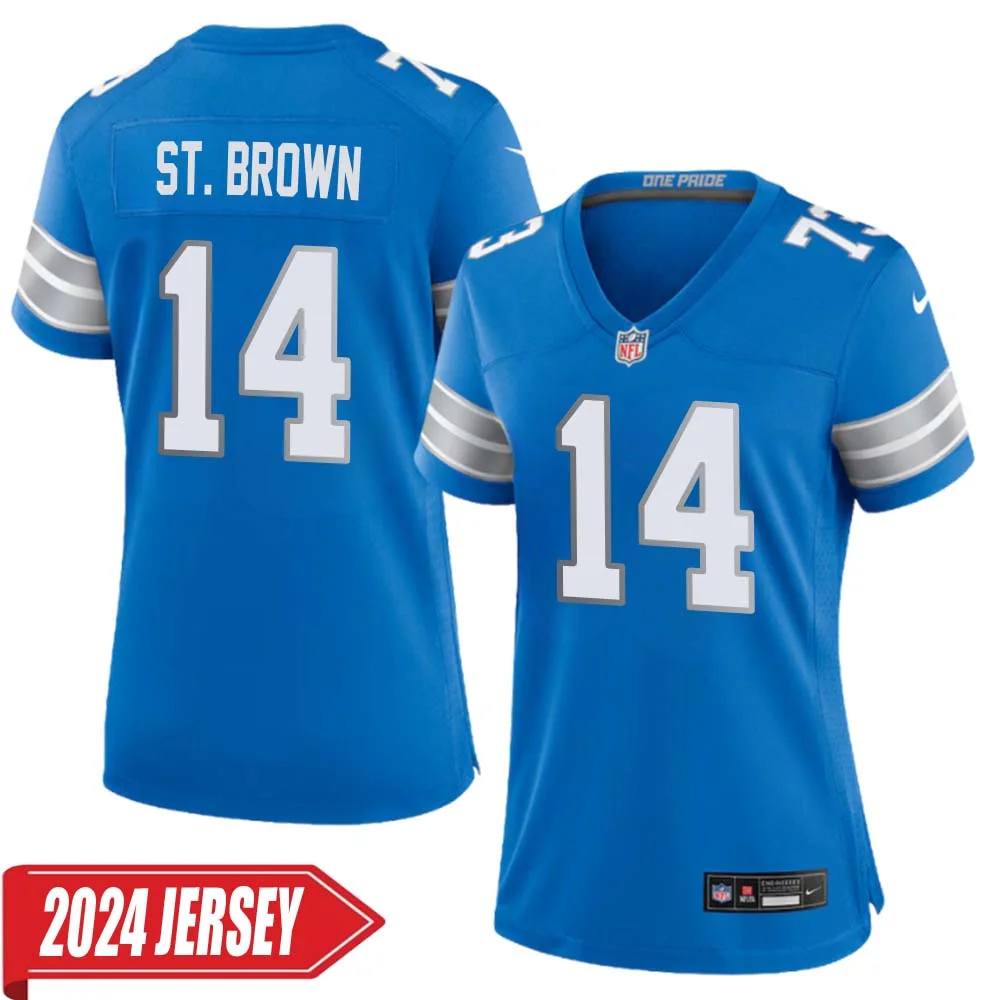 Amon Ra St. Brown No 14 Woman s Detroit Lions Home Game 2024 Jersey Blue