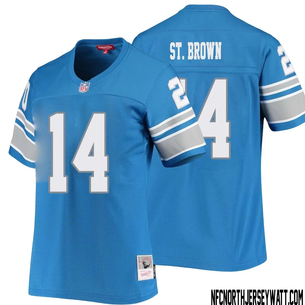 Amon Ra St. Brown No 14 Women Mitchell Ness Blue Detroit Lions 1996 Legacy Replica Jersey