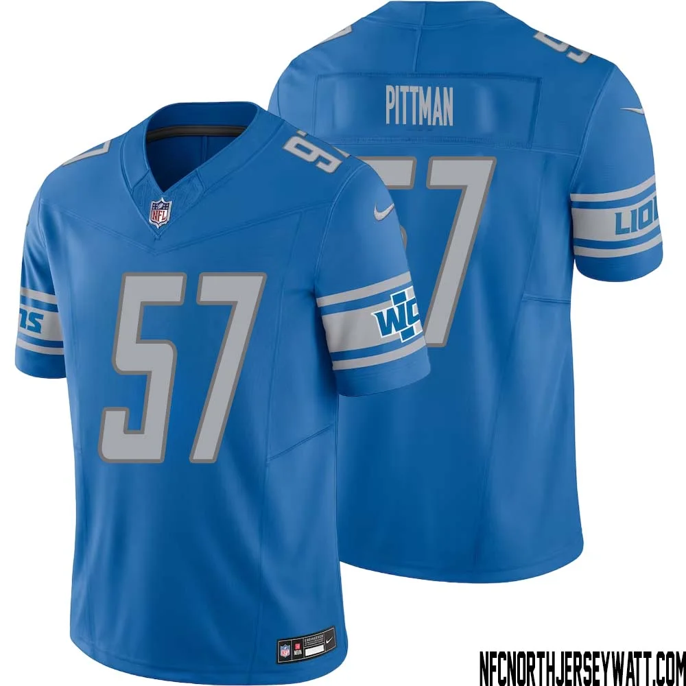 Anthony Pittman No 57 Men Blue Detroit Lions Vapor F.U.S.E. Limited Jersey