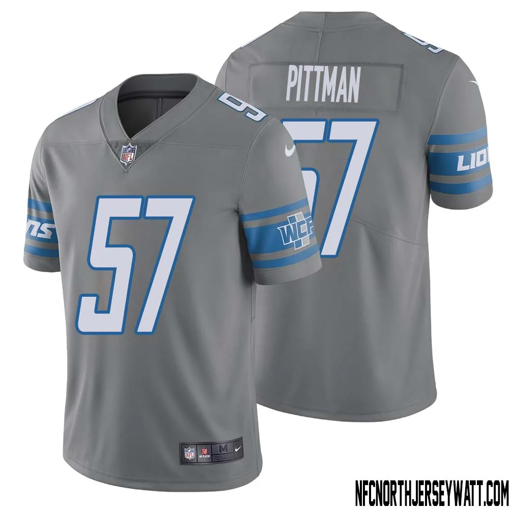 Anthony Pittman No 57 Men Steel Detroit Lions Vapor Untouchable Color Rush Limited Player Jersey 1