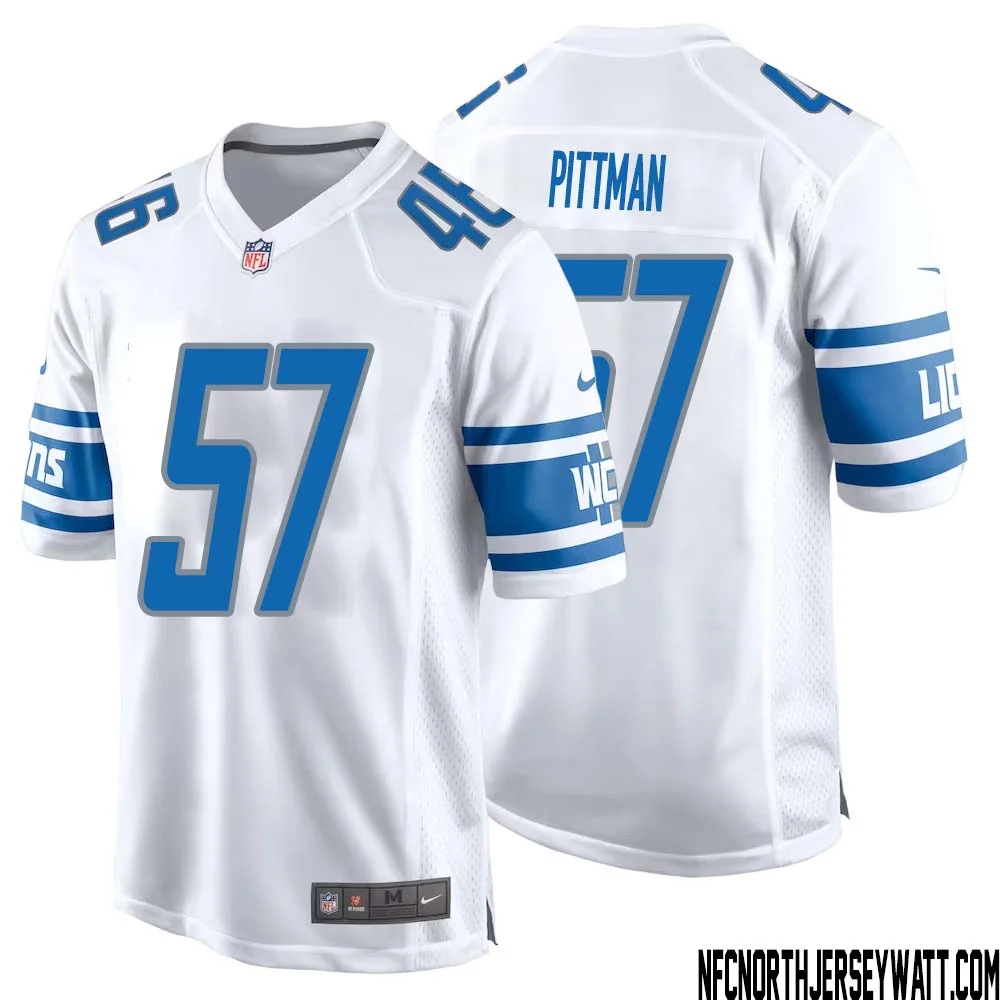 Anthony Pittman No 57 Men White Detroit Lions Player Away Game Jersey