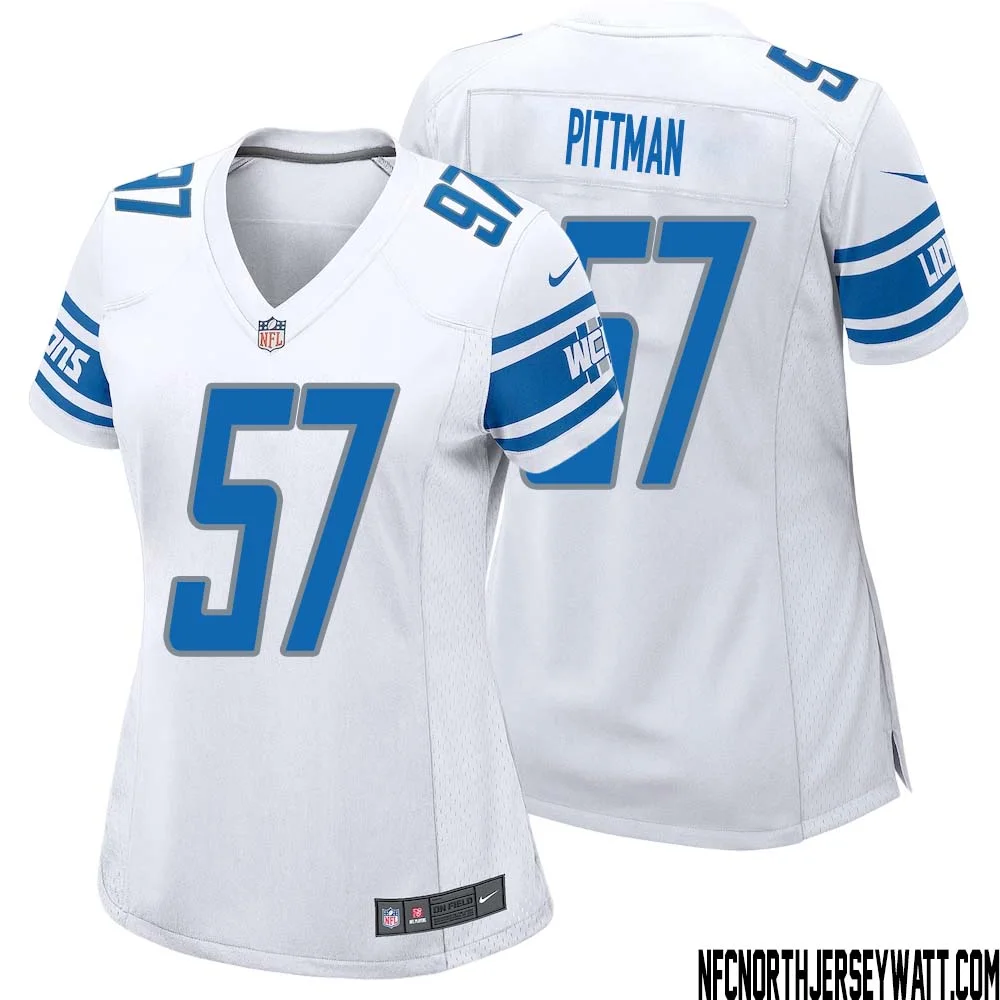 Anthony Pittman No 57 Women White Detroit Lions Player Away Game Jersey 1
