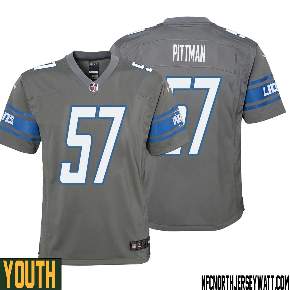 Anthony Pittman No 57 Youth Gray Detroit Lions Player Alternate Game Jersey