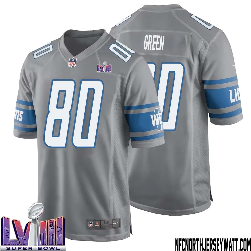 Antoine Green No 80 Men Grey Detroit Lions Player Super Bowl LVIII Alternate Game Jersey 1
