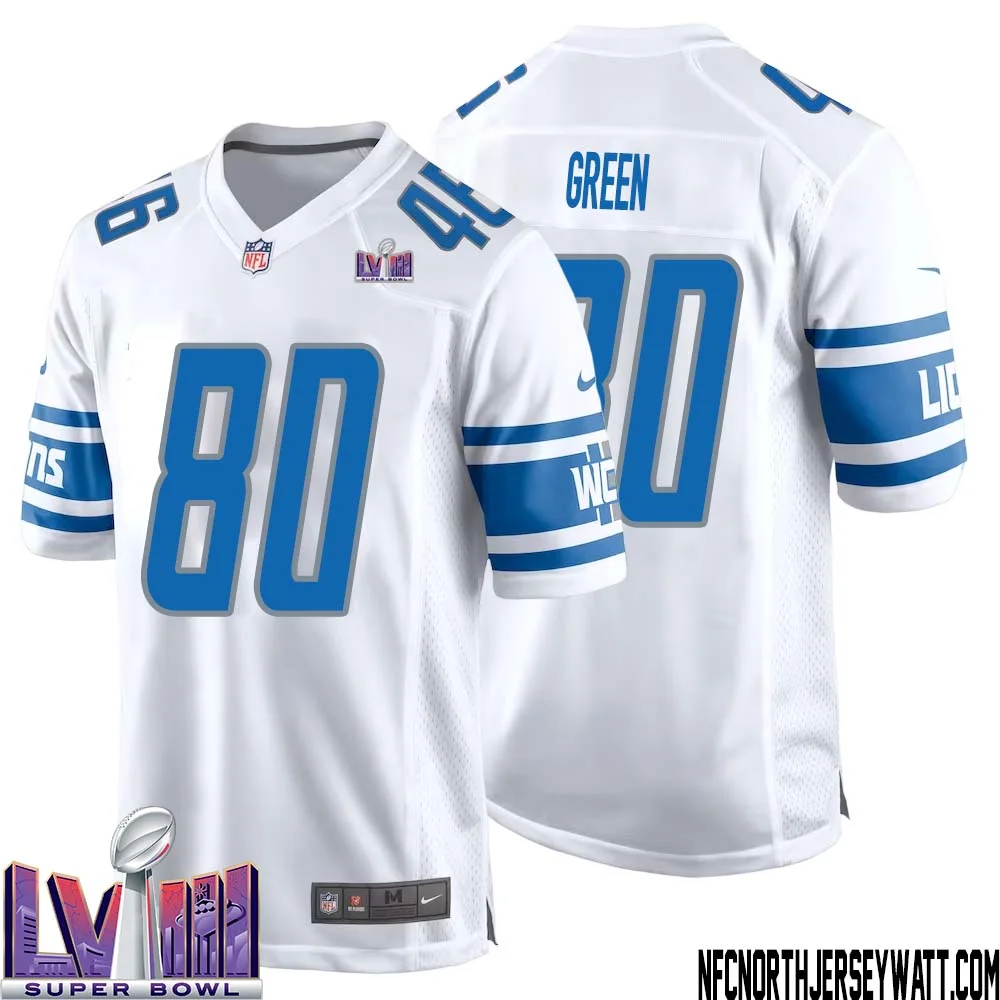 Antoine Green No 80 Men White Detroit Lions Player Super Bowl LVIII Away Game Jersey