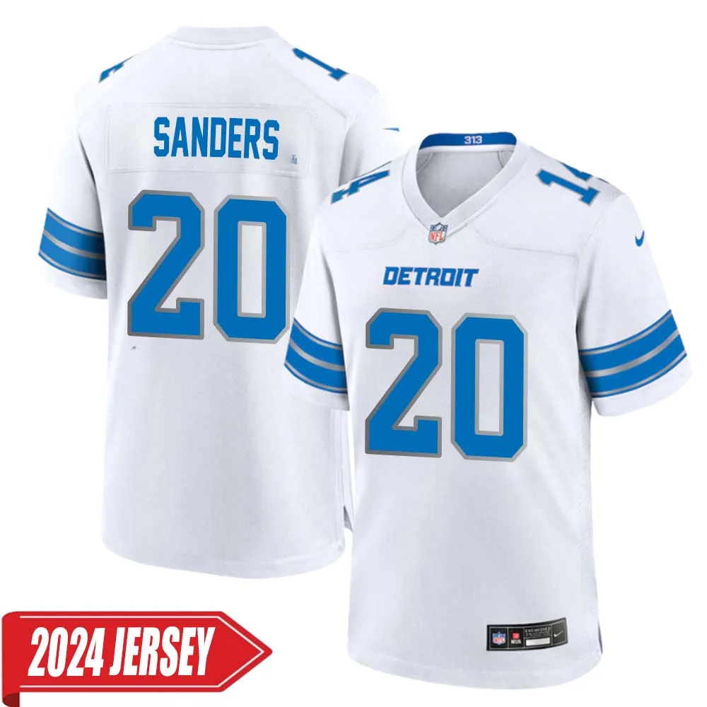 Barry Sanders No 20 Men s Detroit Lions Away Game 2024 Jersey White