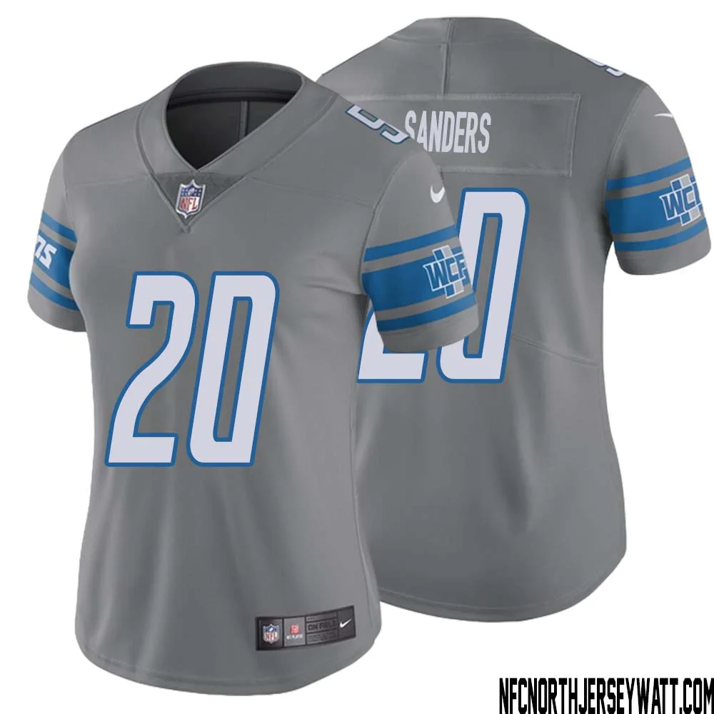 Barry Sanders No 20 Women Steel Detroit Lions Vapor Untouchable Color Rush Limited Player Jersey 1
