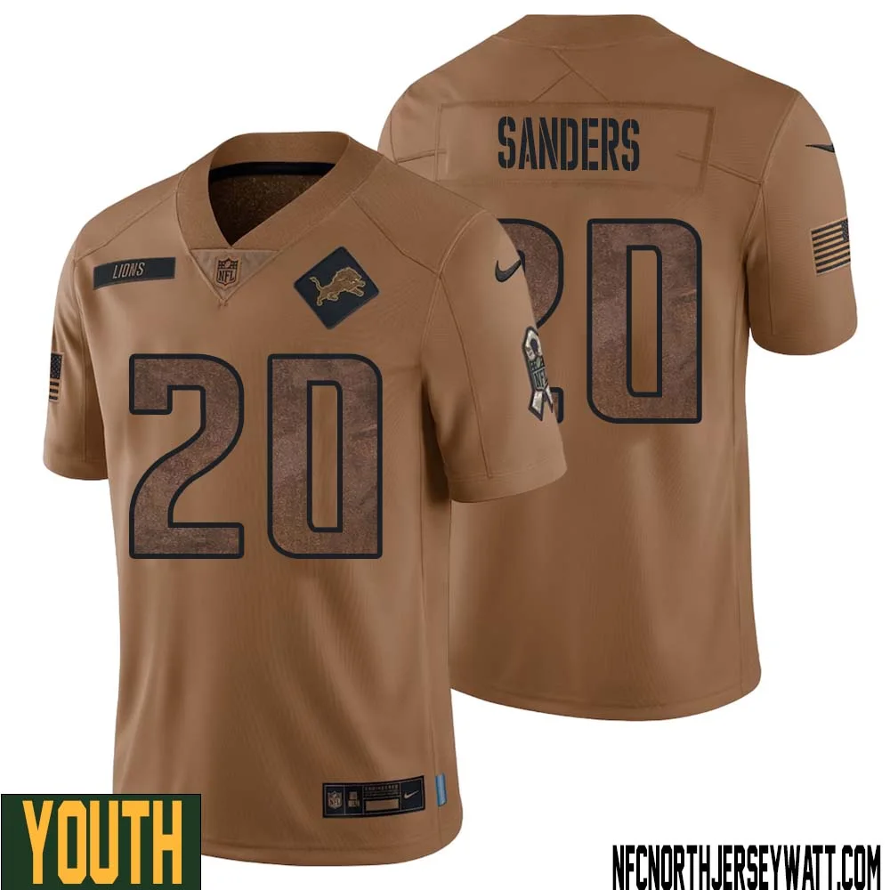 Barry Sanders No 20 Youth Brown Detroit Lions 2023 Salute To Service Retired Player Limited Jersey
