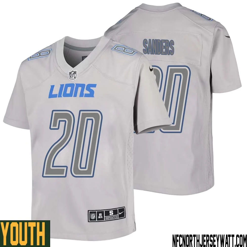 Barry Sanders No 20 Youth Gray Detroit Lions Atmosphere Fashion Game Jersey