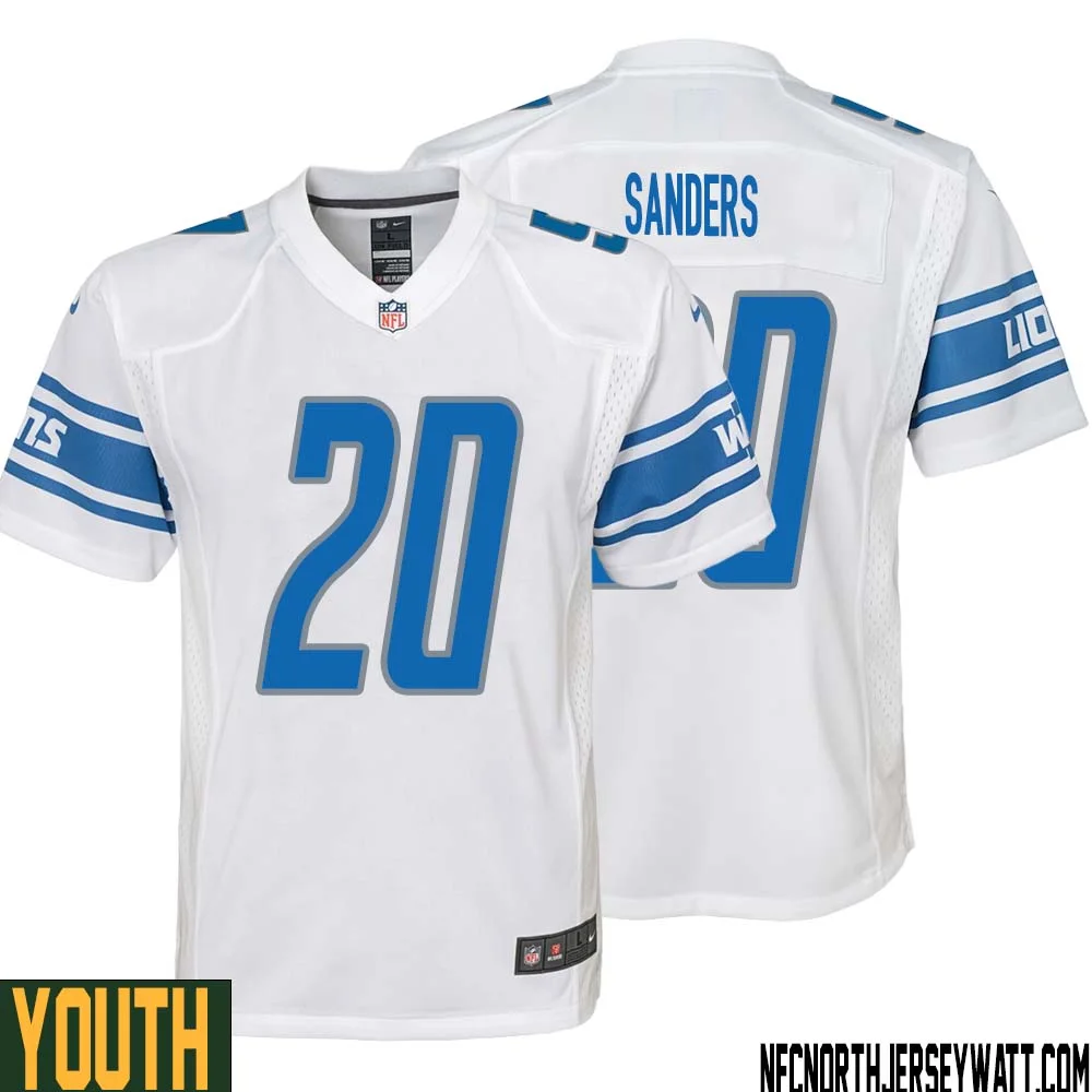 Barry Sanders No 20 Youth White Detroit Lions Player Away Game Jersey
