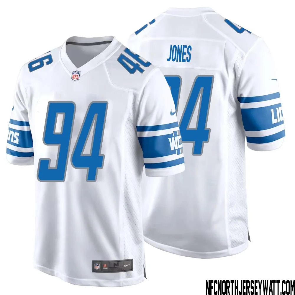 Benito Jones No 94 Men White Detroit Lions Player Away Game Jersey 1