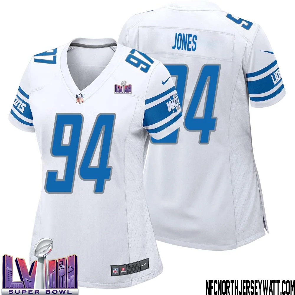 Benito Jones No 94 Women White Detroit Lions Player Super Bowl LVIII Away Game Jersey