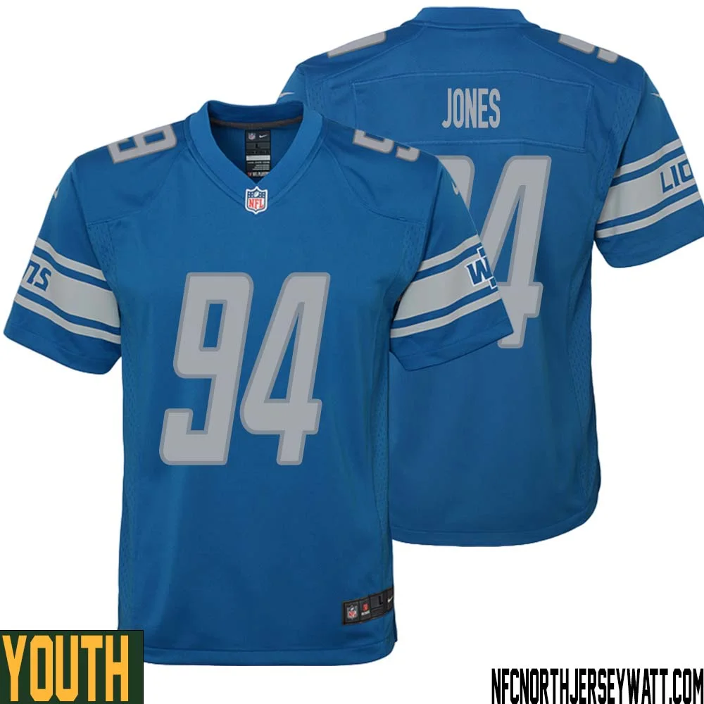 Benito Jones No 94 Youth Blue Detroit Lions Player Home Game Jersey 1