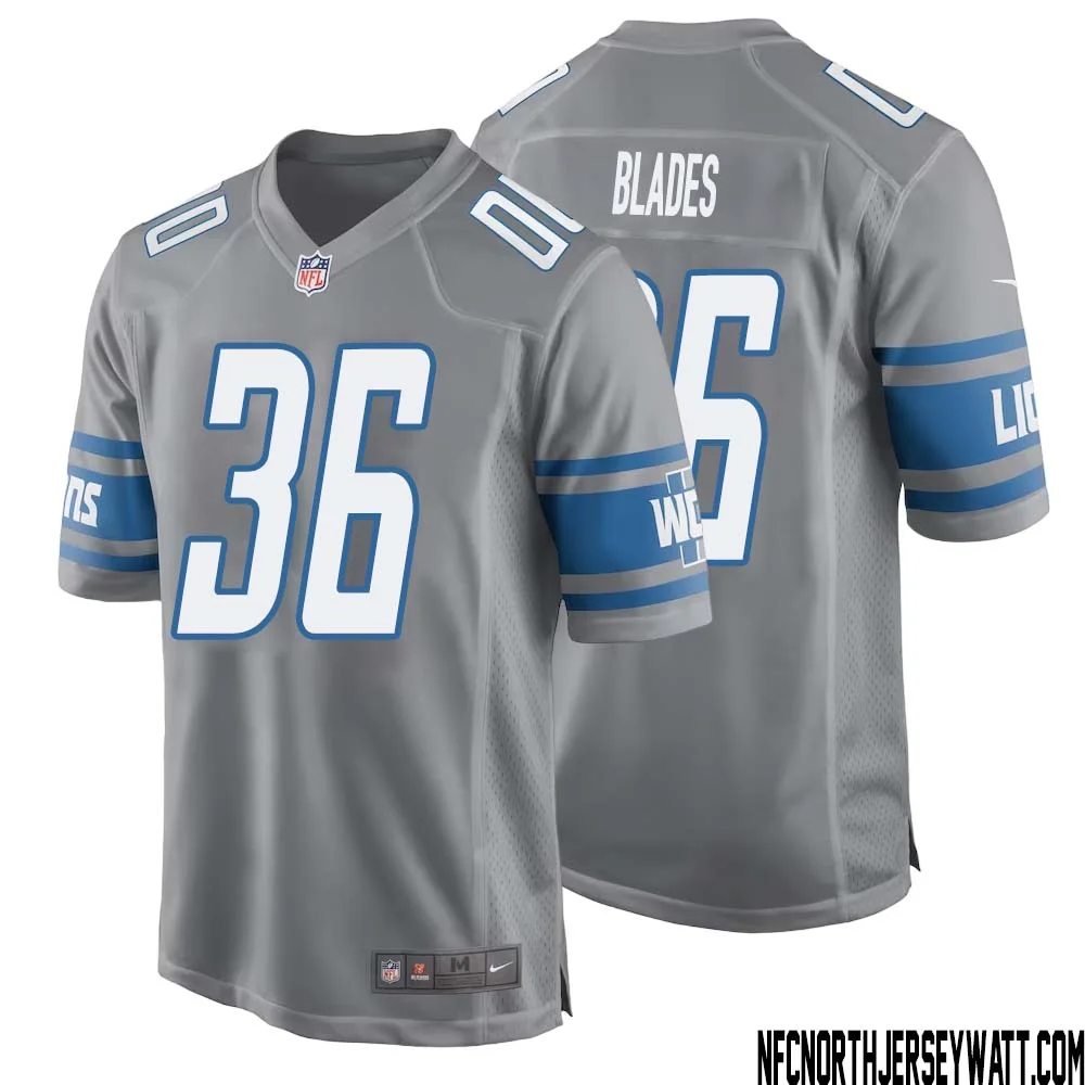 Bennie Blades No 36 Men Gray Detroit Lions Player Alternate Game Jersey