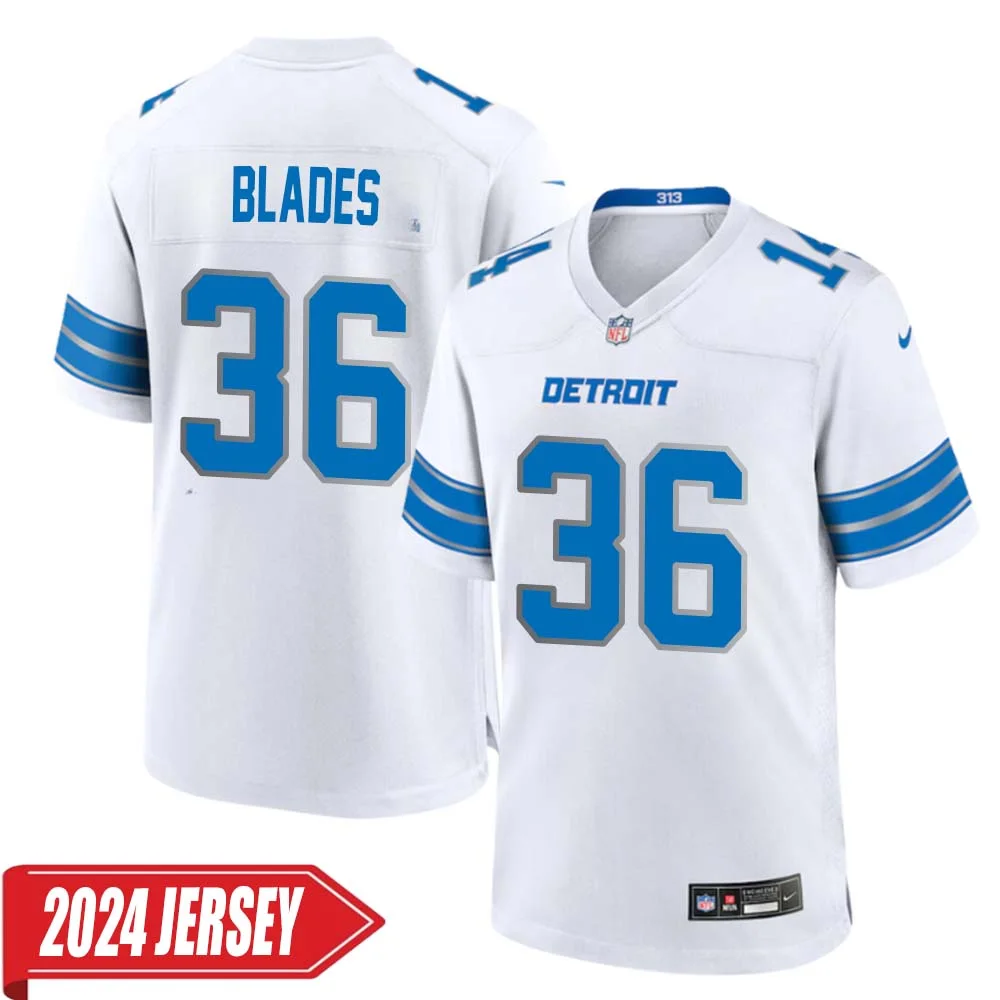 Bennie Blades No 36 Men s Detroit Lions Away Game 2024 Jersey White