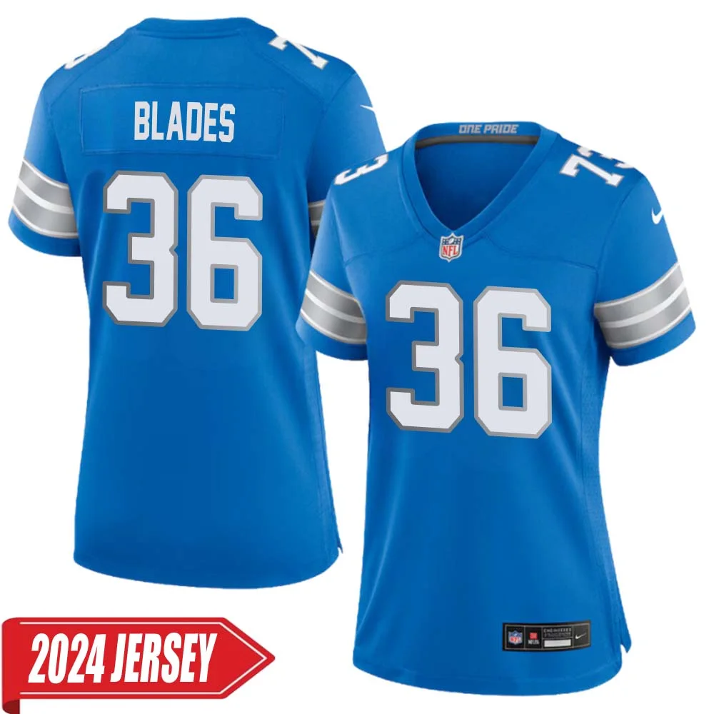 Bennie Blades No 36 Woman s Detroit Lions Home Game 2024 Jersey Blue