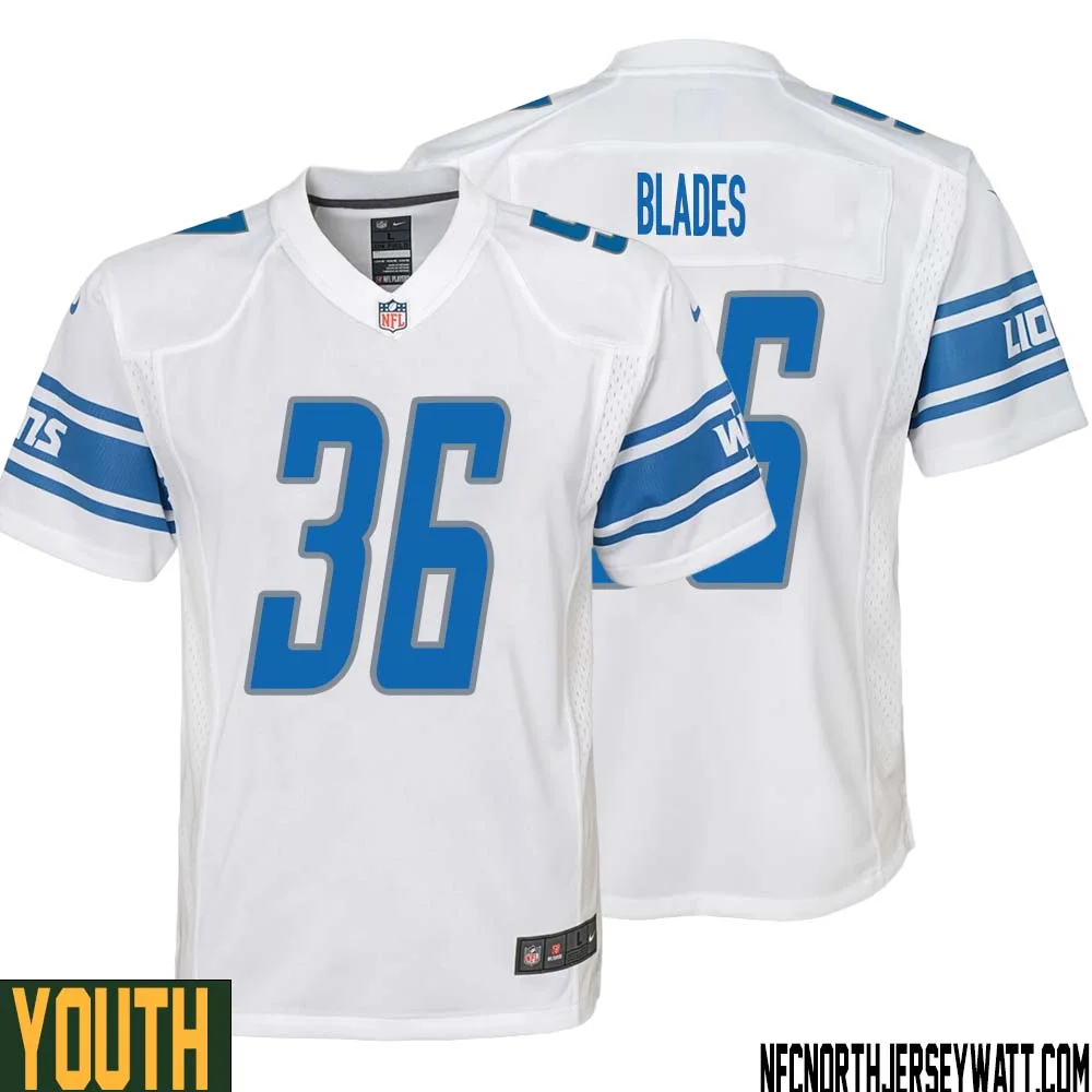 Bennie Blades No 36 Youth White Detroit Lions Player Away Game Jersey
