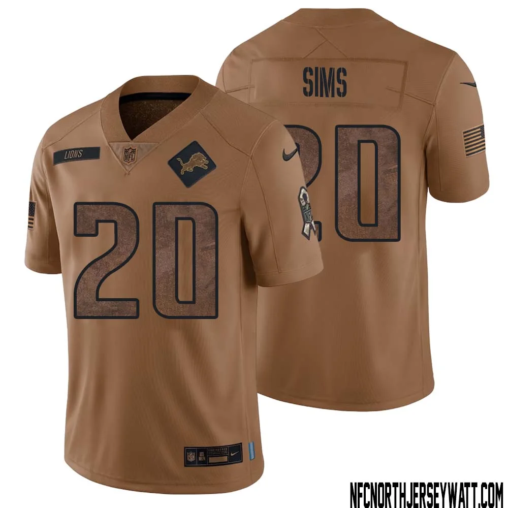 Billy Sims No 20 Men Brown Detroit Lions 2023 Salute To Service Retired Player Limited Jersey 1