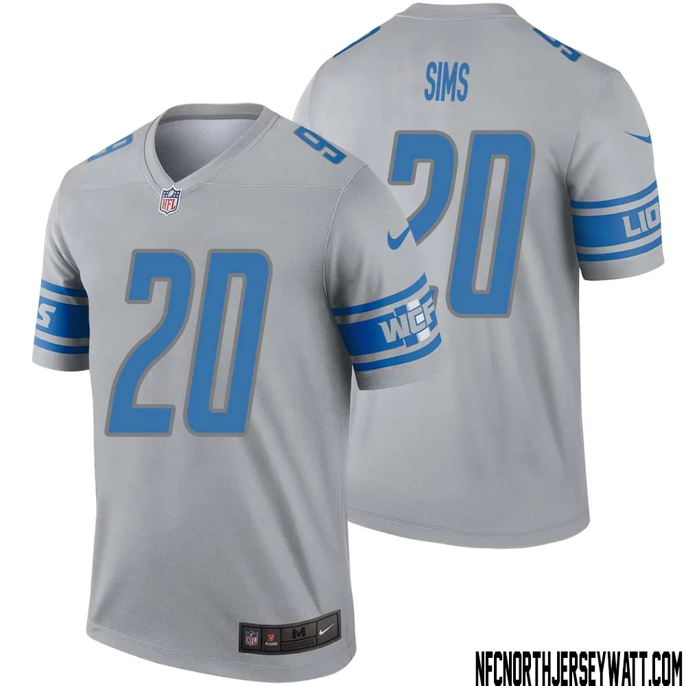 Billy Sims No 20 Men Gray Detroit Lions Inverted Legend Jersey 1