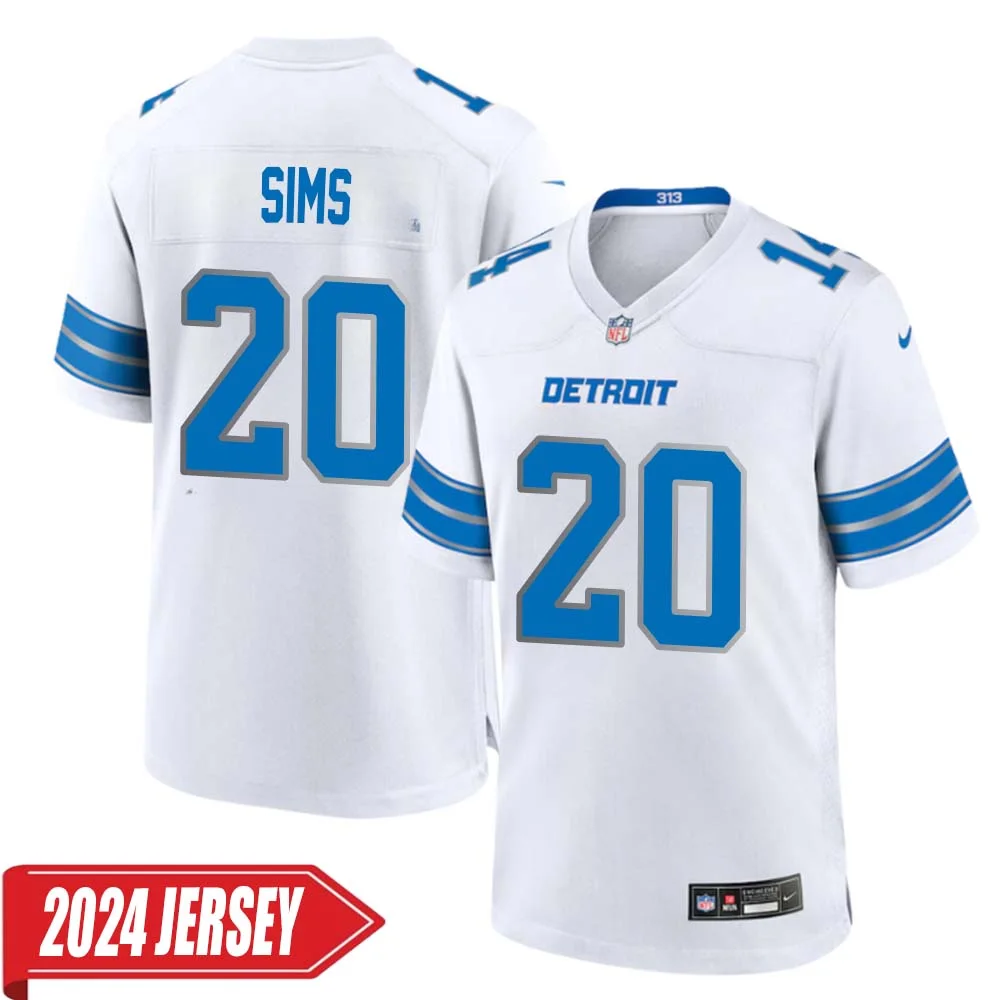 Billy Sims No 20 Men s Detroit Lions Away Game 2024 Jersey White