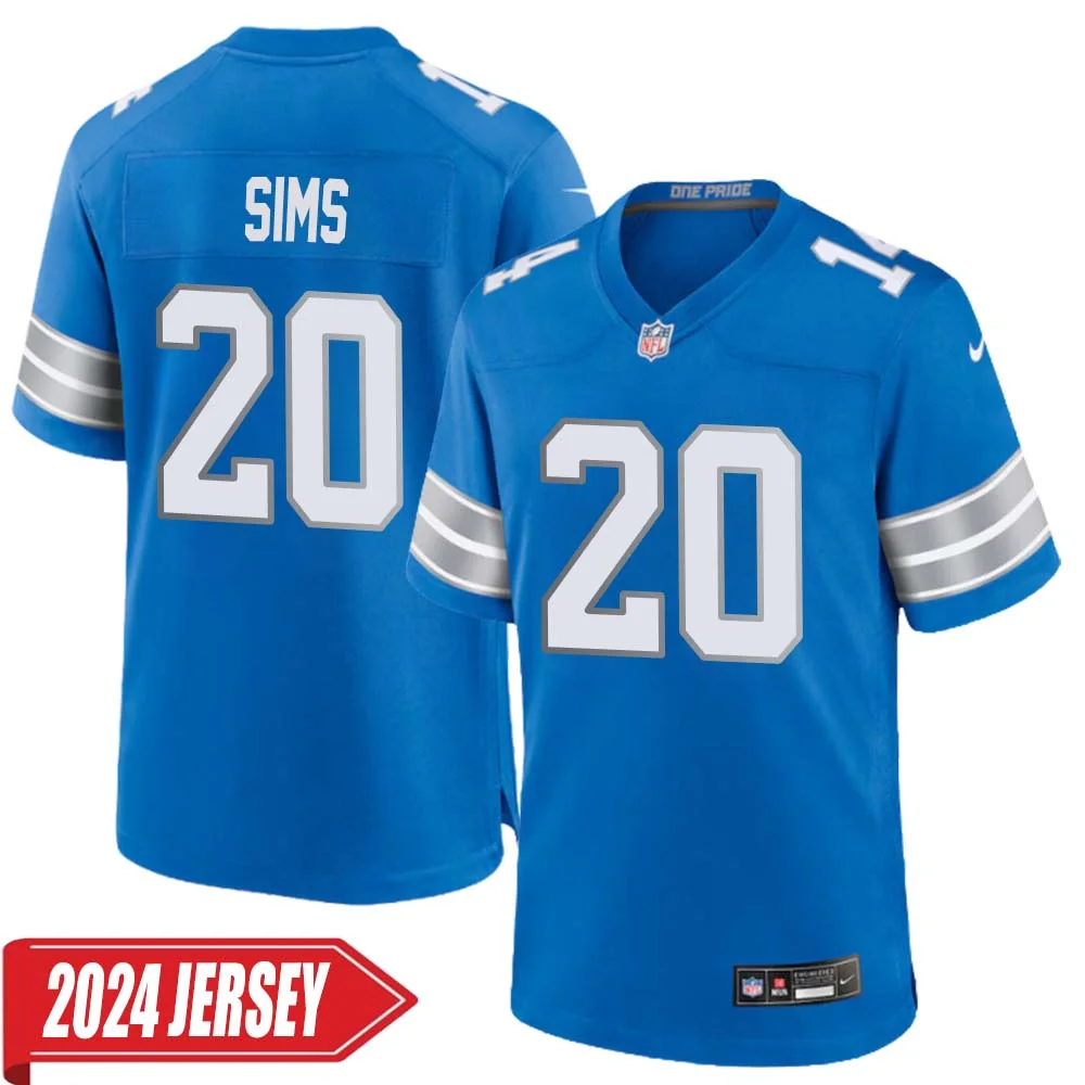 Billy Sims No 20 Men s Detroit Lions Home Game 2024 Jersey Blue