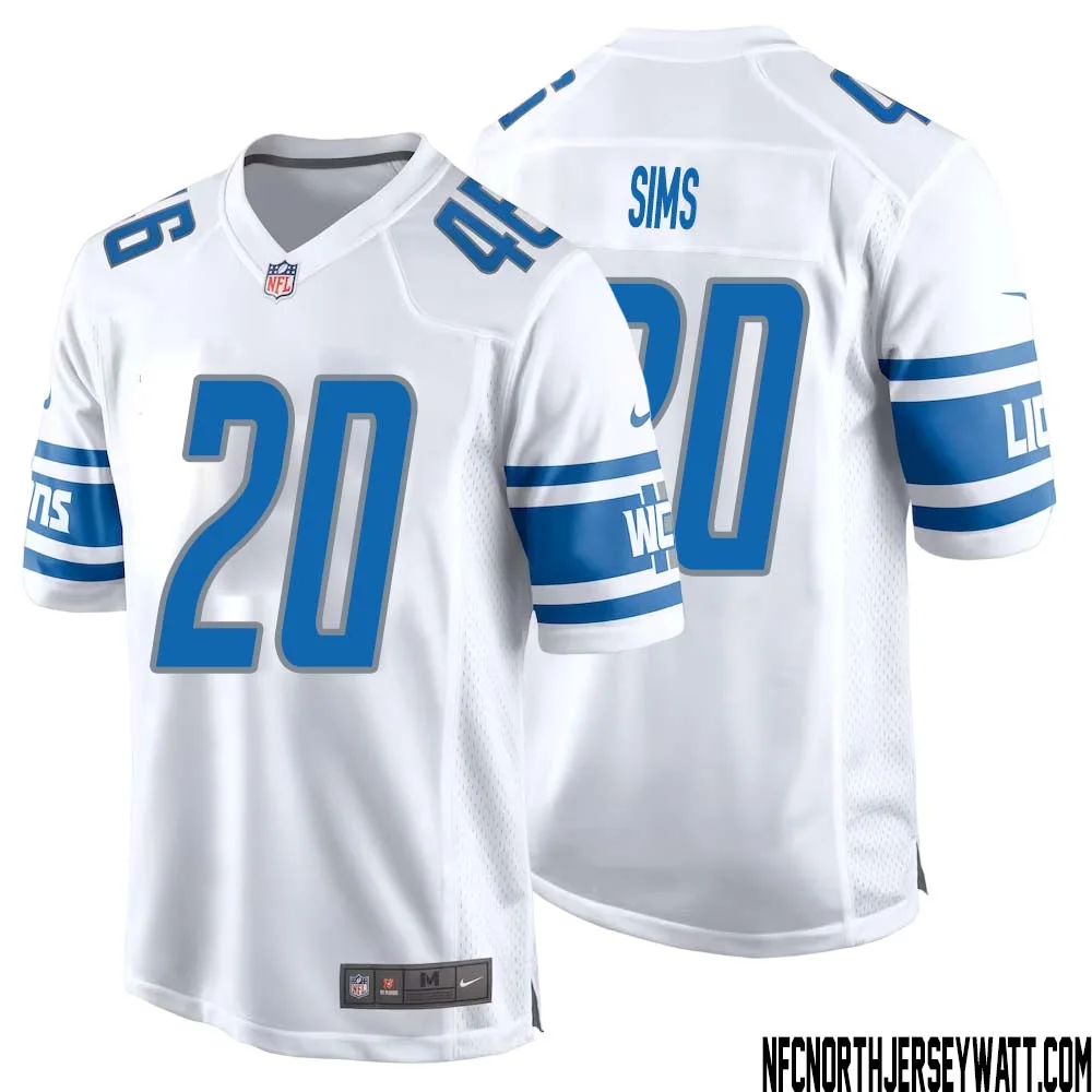 Billy Sims No 20 Men White Detroit Lions Player Away Game Jersey 1