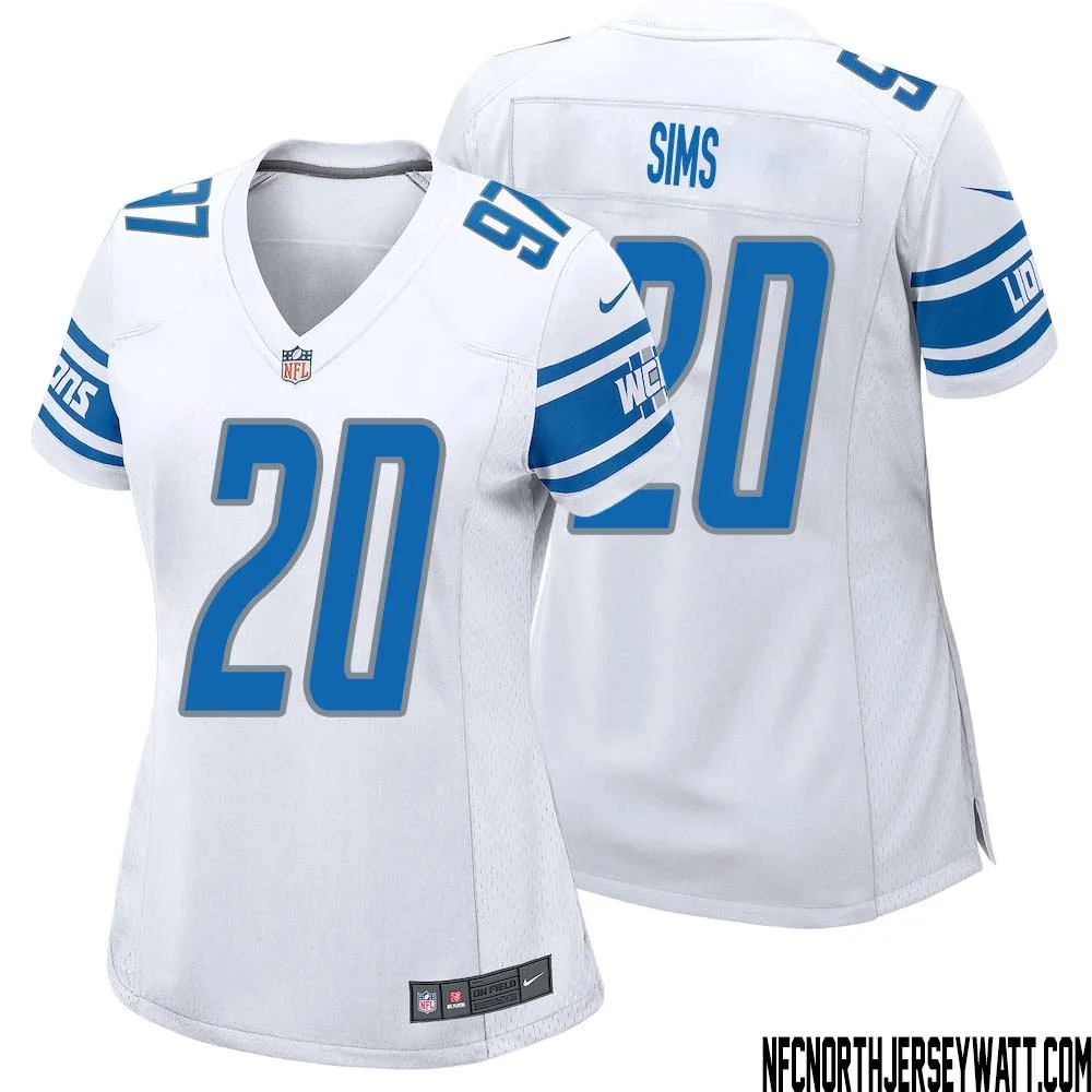 Billy Sims No 20 Women White Detroit Lions Player Away Game Jersey
