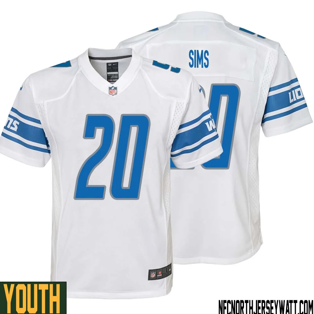 Billy Sims No 20 Youth White Detroit Lions Player Away Game Jersey 1