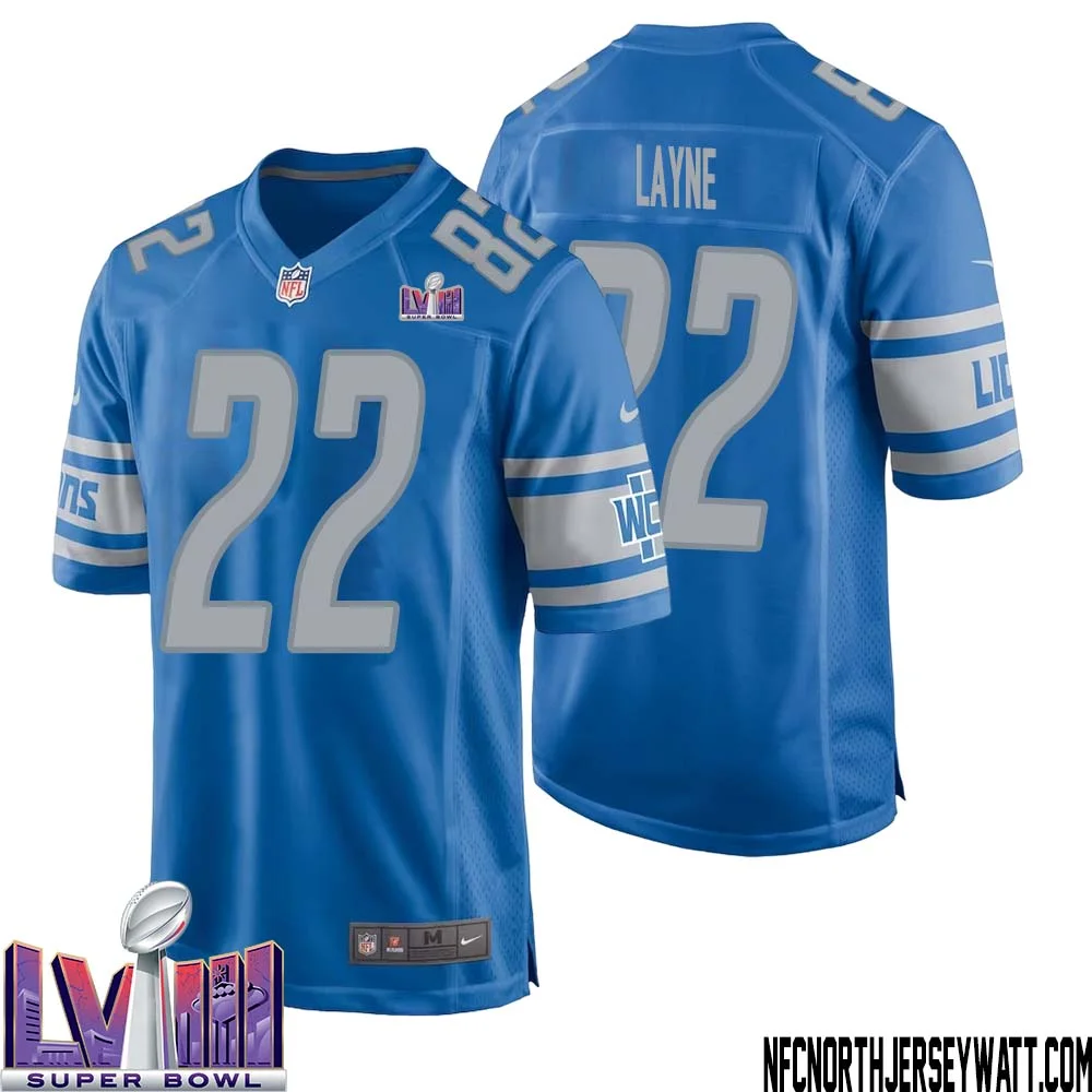 Bobby Layne No 22 Men Blue Detroit Lions Player Super Bowl LVIII Home Game Jersey
