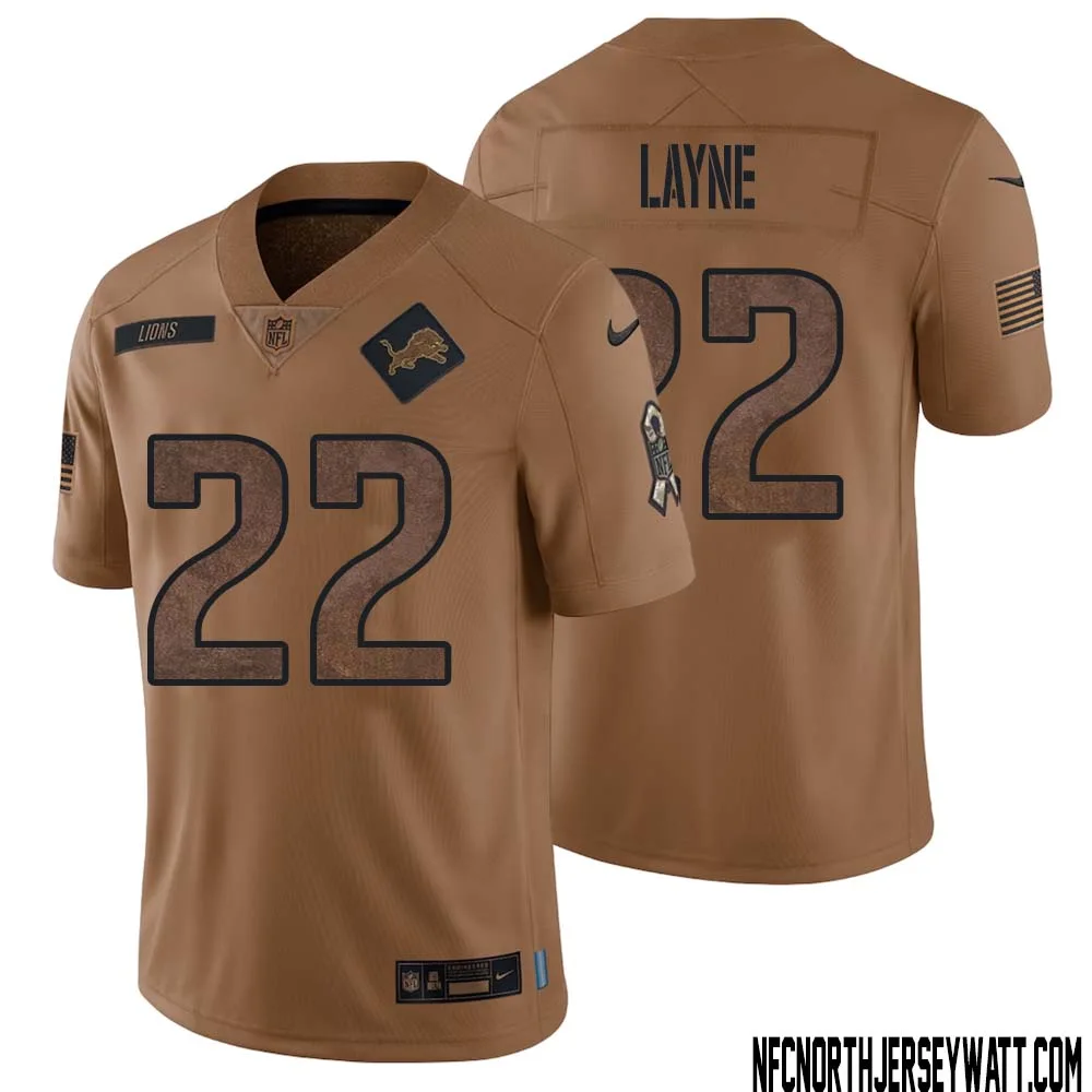 Bobby Layne No 22 Men Brown Detroit Lions 2023 Salute To Service Retired Player Limited Jersey 1