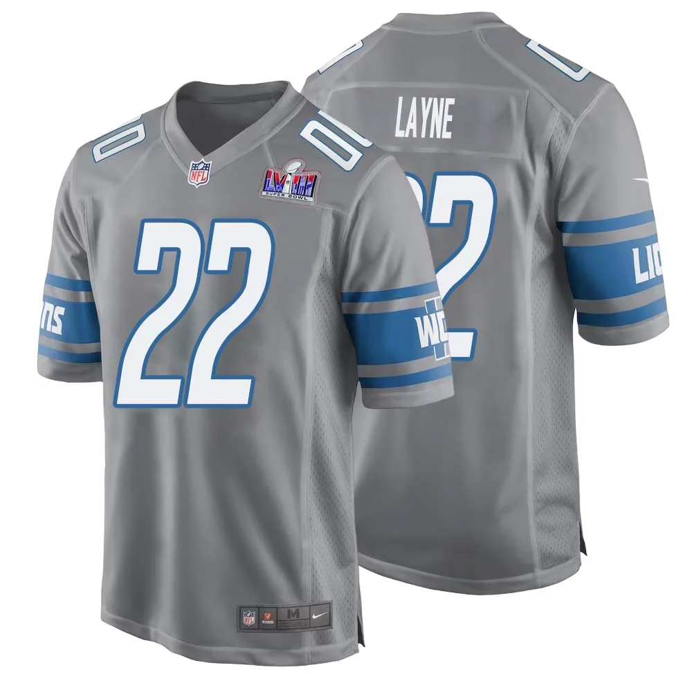Bobby Layne No 22 Mens Custom Gray Detroit Lions Alternate Super Bowl LVIII Game Jersey