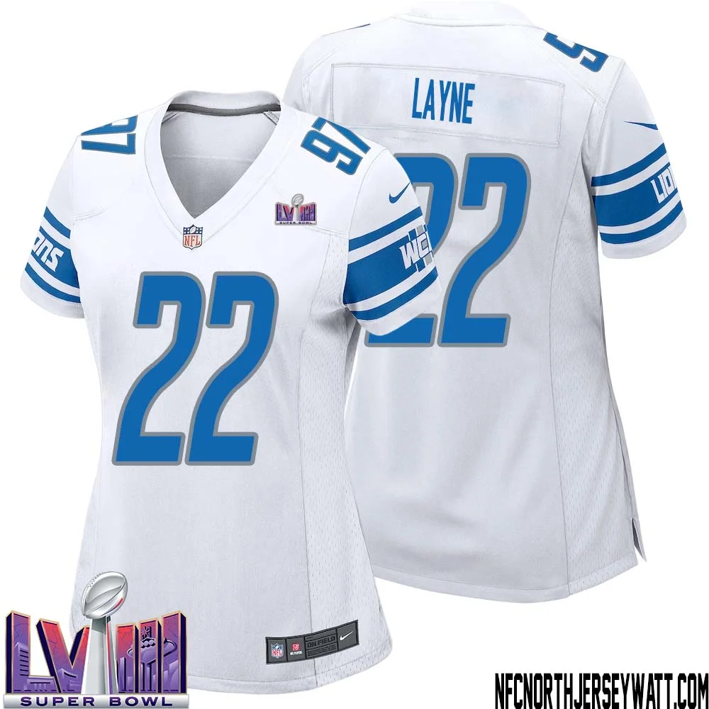 Bobby Layne No 22 Women White Detroit Lions Player Super Bowl LVIII Away Game Jersey